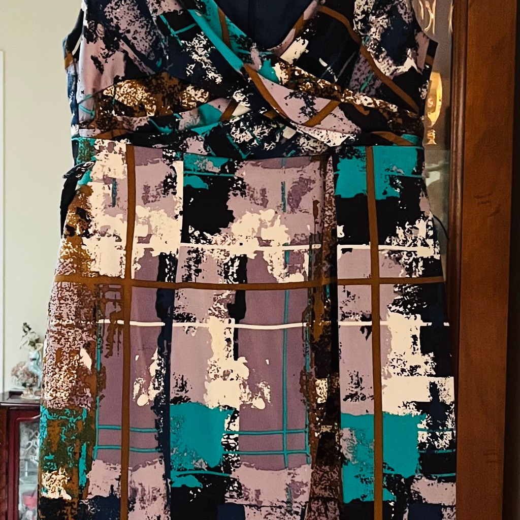 David Meister Vintage Abstract Print Sheath Dress Size 8 Excellent Condition